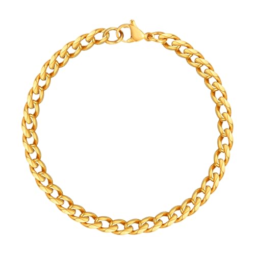 Bishilin Damen Armband Edelstahl, Charm Armbänder 7MM Panzerkette Partnerarmband Personalisiert Armband Frauen 20.5 CM Gold Bishilin Damen Armband Edelstahl, Charm Armbänder 7MM Panzerkette Partnerarmband Personalisiert Armband Frauen 20.5 CM Gold von Bishilin
