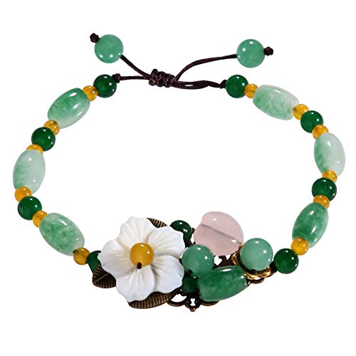 Bishilin Damen Fußkette Grüne Perlen Blume Knöchelkette Boho Strand Ketten Schwarz von Bishilin