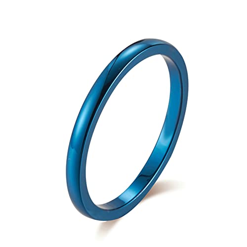 Bishilin Damen Herren Ring Edelstahl, Ringe Personalisiert Schmal 2MM Bandring Frauen Unisex Ring Blau Freundschaftsringe Große 65 (20.7) von Bishilin