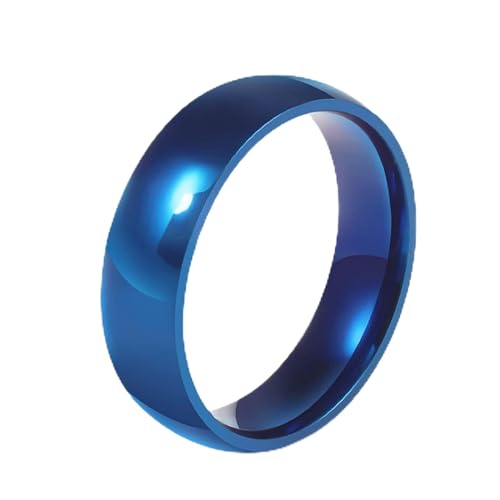Bishilin Damen Herren Ringe Edelstahl, Ringe mit Gravur Personalisiert 6MM Hochglanzpoliert Bandring Unisex Ring Blau Freundschaftsringe Größe 62 (19.7) von Bishilin