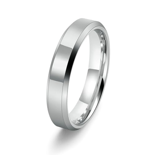 Bishilin Damen Herren Ringe Personalisiert, Ring Wolfram 4MM Poliert Rund Bandring Ring Größe 60, Silber Ringe Hochzeit Partnerringe für Sie und Ihn von Bishilin