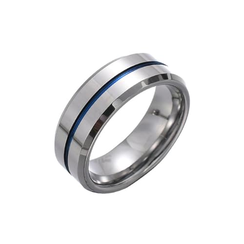 Bishilin Damen Herren Ringe Wolfram, Ring Personalisiert 8MM mit Rille Bandring Ring Gr.54 (17.2), Partnerringe Silber Ringe Paar Nickelfrei von Bishilin