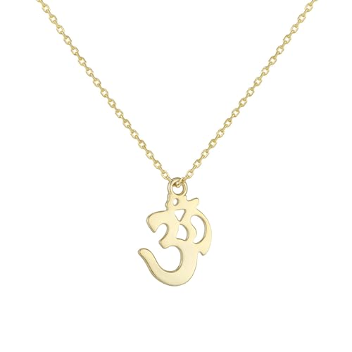 Bishilin Damen Kette Gold 375 Echtgold, Halskette mit Anhänger Om Symbol Hochzeit Kette Gold 45CM für Frauen Braut von Bishilin