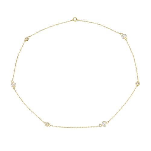 Bishilin Damen Kette Gold 585 Echtgold, Collier Halskette Dünn mit Perlen und Moissanite Hochzeit Kette Gold 45CM für Frauen Braut von Bishilin