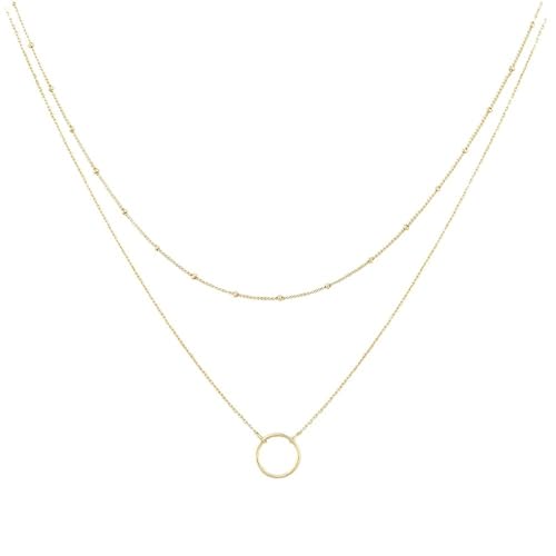 Bishilin Damen Kette Gold 750 Echtgold, Halskette Anhänger Doppellagig mit Ring Hochzeit Kette Gold 45CM für Frauen Braut von Bishilin