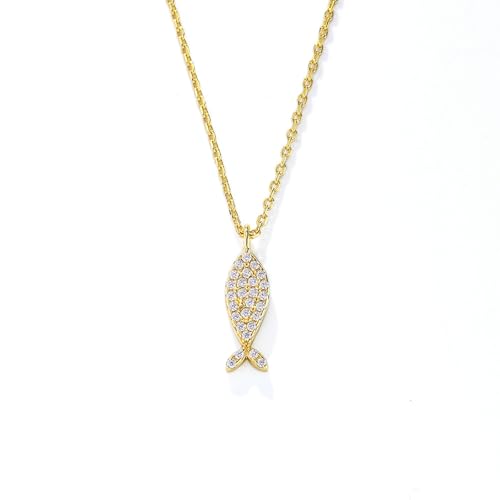 Bishilin Damen Kette Gold 750 Echtgold, Halskette Anhänger Fisch mit Diamant Hochzeit Kette Gold 45CM für Frauen Braut von Bishilin