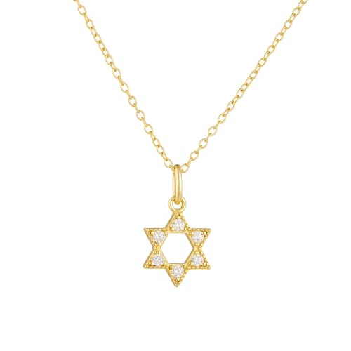 Bishilin Damen Kette Gold 750 Echtgold, Halskette Anhänger Hexagram mit Diamant Hochzeit Kette Gold 45CM für Frauen Braut von Bishilin