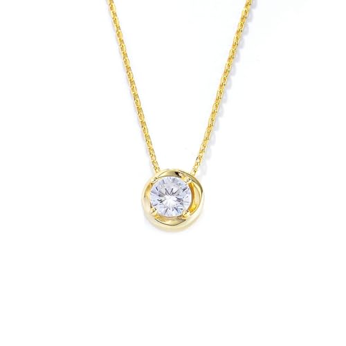 Bishilin Damen Kette Gold 750 Echtgold, Halskette Anhänger Solitär mit 5MM Moissanit 0.5ct Hochzeit Kette Gold 45CM für Frauen Braut von Bishilin