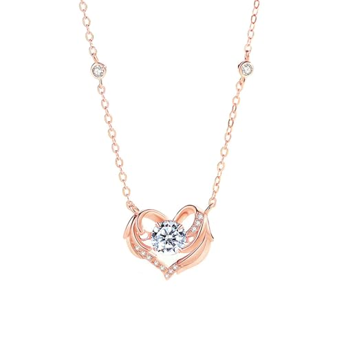 Bishilin Damen Kette Rotgold 750 Echtgold, Halskette Anhänger Engelsflügel mit Moissanit Hochzeit Kette Rosegold 45CM für Frauen Braut von Bishilin