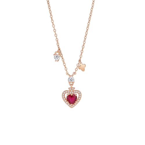 Bishilin Damen Kette Rotgold 750 Echtgold, Halskette Anhänger Herz mit Rubin und Moissanit Hochzeit Kette Rosegold 45CM für Frauen Braut von Bishilin