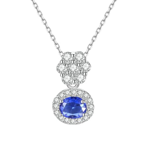 Bishilin Damen Kette Weißgold 750 Echtgold, Halskette Anhänger Blumen mit Saphir 0.4ct und Diamant Hochzeit Kette Weißgold 45CM für Frauen Braut von Bishilin
