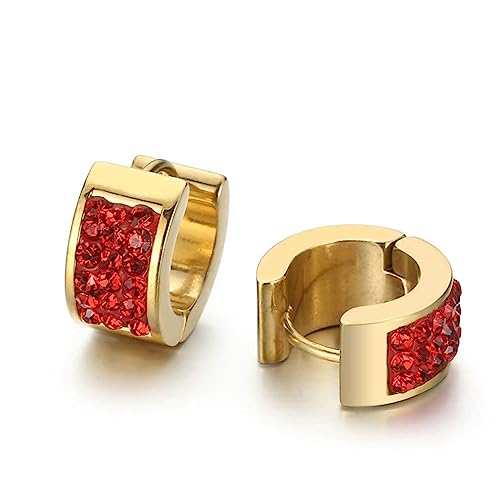 Bishilin Damen Ohrringe Edelstahl, Creolen Ohrringe Hoop mit Rot Zirkonia Gold Ohrringe Hypoallergen für Mädchen von Bishilin