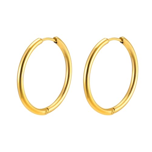 Bishilin Damen Ohrringe Edelstahl Vergoldet, Creolen Ohrringe 2.5MM Dick Hoop 30MM Gold Ohrringe Hypoallergen für Mädchen von Bishilin