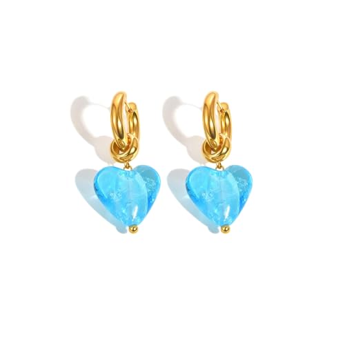 Bishilin Damen Ohrringe Edelstahl Vergoldet, Creolen Ohrringe Hängend Blau Herz Gold Ohrringe Hypoallergen für Mädchen von Bishilin