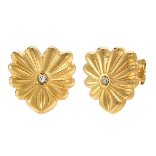 Bishilin Damen Ohrringe Edelstahl Vergoldet, Mädchen Ohrstecker Blume mit Zirkonia Gold Ohrringe in Bijouterie von Bishilin