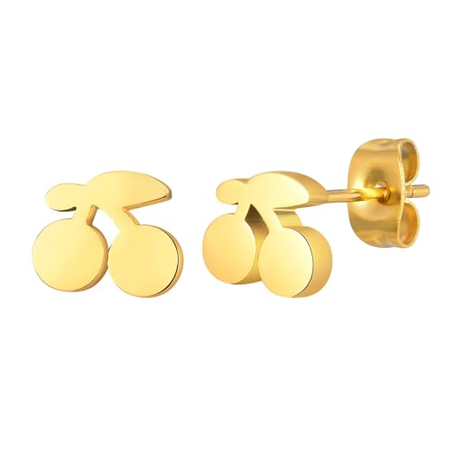 Bishilin Damen Ohrringe Edelstahl Vergoldet, Ohrstecker Mädchen Kirsche Gold Ohrringe in Bijouterie von Bishilin