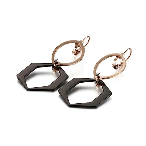 Bishilin Damen Ohrringe Hängend Edelstahl, Ohrhänger Hoop mit Hexagon Ohrringe Nickelfrei für Mädchen Rosegold Schwarz von Bishilin