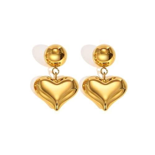 Bishilin Damen Ohrringe Hängend Edelstahl Vergoldet, Ohrhänger Herz Gold Ohrringe Mädchen Jugendstil in Bijouterie von Bishilin