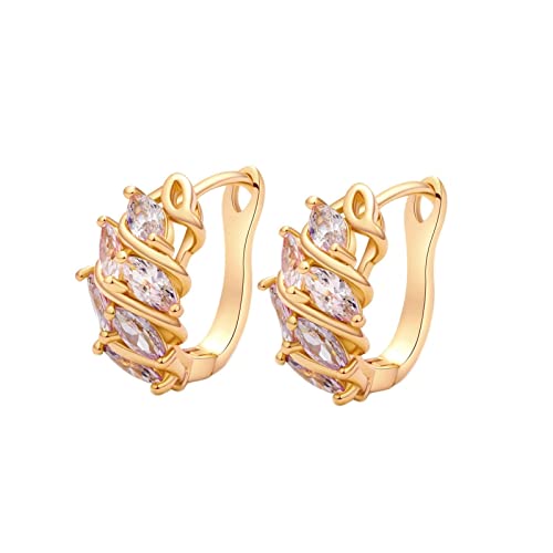 Bishilin Damen Ohrringe Vergoldet, Creolen Ohrringe mit Weiß Zirkonia Ohrringe Nickelfrei für Mädchen Gold von Bishilin