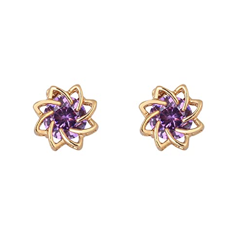 Bishilin Damen Ohrringe Vergoldet Stecker, Ohrstecker Blume mit Violett Zirkonia Gold Ohrringe Nickelfrei Modeschmuck von Bishilin