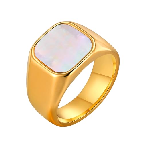 Bishilin Damen Ring Edelstahl Vergoldet, Hochzeit Ringe mit Muschel Siegelring Frauen Ring Personalisiert Nickelfrei Gold Gr.54 (17.2) von Bishilin