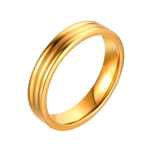 Bishilin Damen Ringe Edelstahl Vergoldet, Gold Ring Personalisiert 4.2MM Bandring Trauringe Hochzeit Ringe Frauen Gr.52 (16.6) von Bishilin