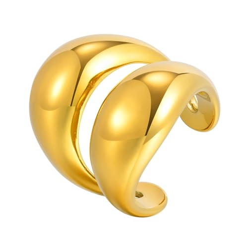 Bishilin Damen Ringe Edelstahl Vergoldet, Gold Ring Personalisiert Doppellagig Breit 25MM Offen Trauringe Hochzeit Ringe Frauen Größe 52 (16.6) von Bishilin
