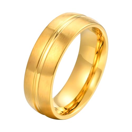 Bishilin Damen Ringe Edelstahl Vergoldet, Gold Ring Personalisiert Matt 6MM Bandring Trauringe Hochzeit Ringe Frauen Größe 49 (15.6) von Bishilin