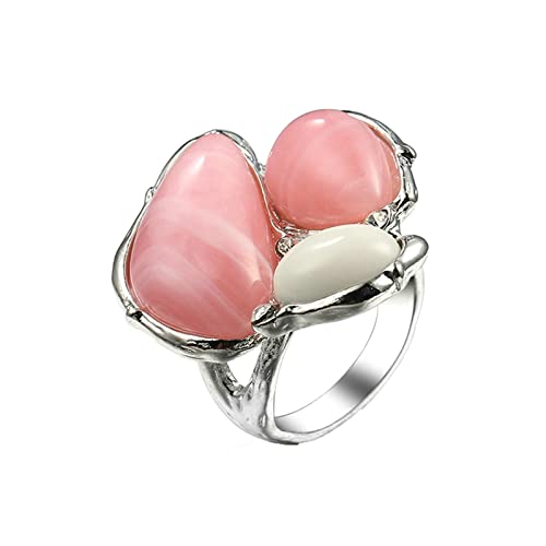 Bishilin Damen Ringe Versilbert, Silber Ring Personalisiert Breit mit Rosa Opal Trauringe Hochzeit Ring Frauen Größe 60 (19.1) von Bishilin