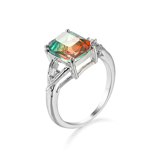Bishilin Damen Ringe Versilbert, Silber Ring Personalisiert Rechteck mit Grün Rot Zirkonia Trauringe Hochzeit Ring Frauen Größe 62 (19.7) von Bishilin