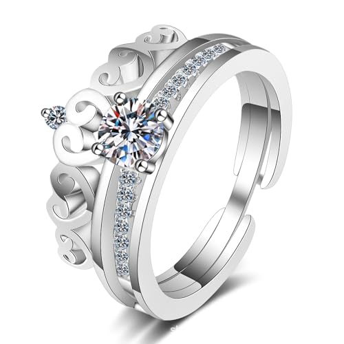 Bishilin Diamant Ring Damen Weißgold 585, Ehering Einzeln Krone mit 0.5ct Diamant Trauringe Jahrestag Hochzeit Ringe Frauen Gr.61 (19.4) von Bishilin