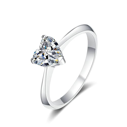 Bishilin Diamant Ring Echtgold 375, Eheringe Damen Einzeln Herz Solitär mit 0.5ct Diamant Trauringe Memoir Hochzeit Ringe Frauen Gr.60 (19.1) von Bishilin