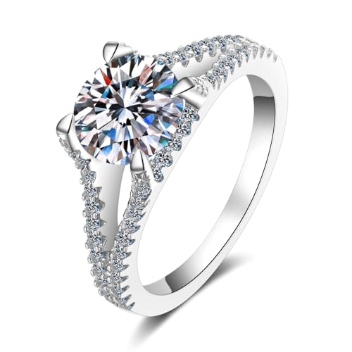 Bishilin Diamant Ring Platin 950, Eheringe Damen Einzeln 4-Steg-Krappenfassung mit 2ct Diamant Trauringe Memoir Hochzeit Ringe Frauen Gr.62 (19.7) von Bishilin