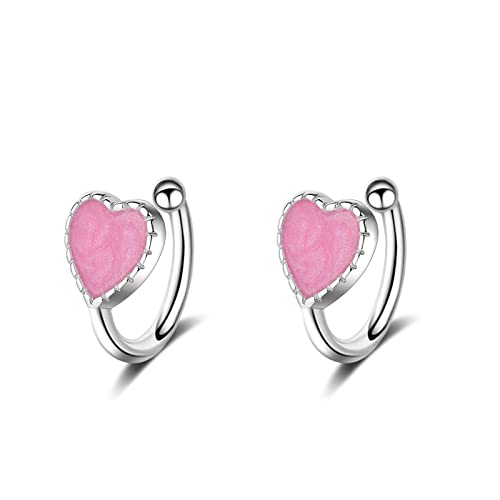 Bishilin Ear Cuff Ohrklemme, Ohrclips Damen ohne Ohrlöcher Rosa Herz Silber Ohrringe Vergoldet von Bishilin