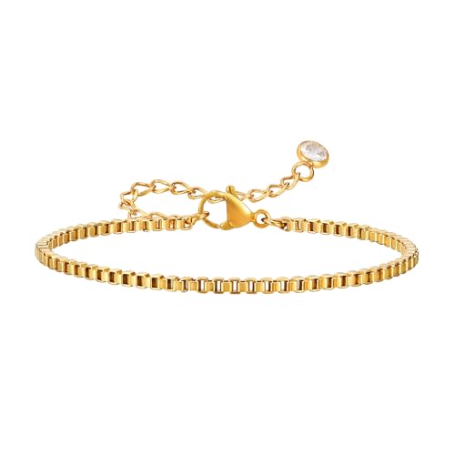 Bishilin Edelstahl Armband Frauen Gold, Charms Armbänder Dünn 2MM Venezianierkette Partnerarmband Damen Armband Personalisiert 21CM Bishilin Edelstahl Armband Frauen Gold, Charms Armbänder Dünn 2MM Venezianierkette Partnerarmband Damen Armband Personalisiert 21CM von Bishilin