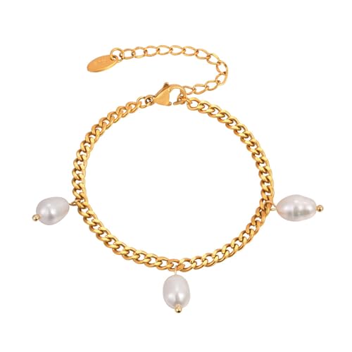 Bishilin Edelstahl Armband Frauen Gold, Charms Armbänder mit Perlen Partnerarmband Damen Armband Personalisiert 21CM Bishilin Edelstahl Armband Frauen Gold, Charms Armbänder mit Perlen Partnerarmband Damen Armband Personalisiert 21CM von Bishilin