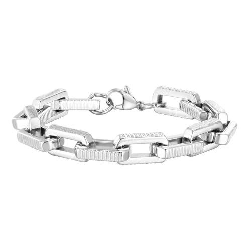 Bishilin Edelstahl Armband Herren, Armbänder Männer 21CM Dick 9.8MM Gliederarmband Freundschaftsarmband Personalisiert Charm Armband 21CM Silber von Bishilin