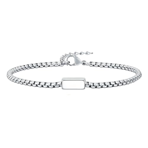 Bishilin Edelstahl Armband Herren, Armbänder Männer 26CM mit Würfel Erbskette Freundschaftsarmband Personalisiert Charm Armband 26CM Silber von Bishilin
