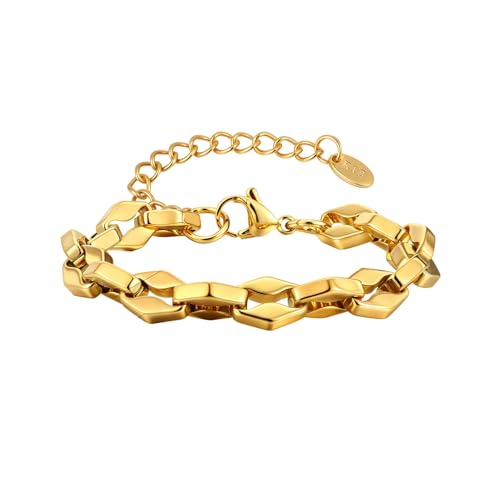 Bishilin Edelstahl Armband Männer Gold, Charms Armbänder 8.3MM Bohnenkette Partnerarmband Herren Armband Personalisiert 21CM von Bishilin