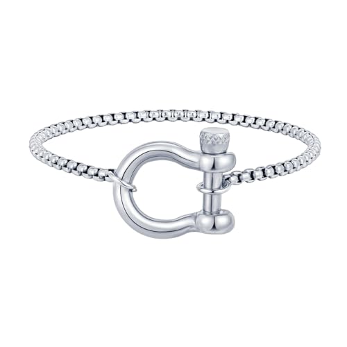 Bishilin Edelstahl Armband Männer Silber, Charms Armbänder mit Hufeisen Verschluss Partnerarmband Herren Armband Personalisiert 20CM von Bishilin