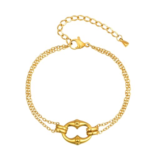 Bishilin Edelstahl Armband für Damen, Armbänder Frauen Doppellagig mit Geometrie Betterarmband Personalisiert Charm Armband 21CM Gold Bishilin Edelstahl Armband für Damen, Armbänder Frauen Doppellagig mit Geometrie Betterarmband Personalisiert Charm Armband 21CM Gold von Bishilin