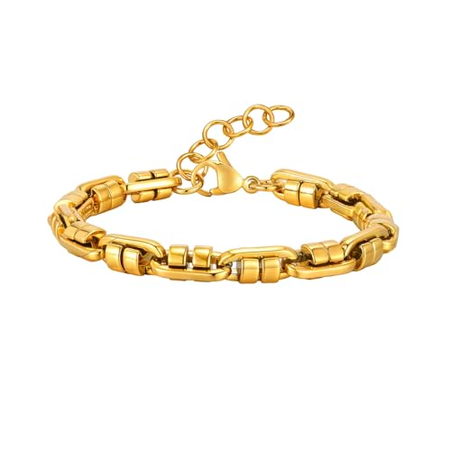 Bishilin Edelstahl Armband für Herren, Armbänder Männer 6.5MM Gliederkette Partnerarmband Personalisiert Charm Armband 21CM Gold von Bishilin