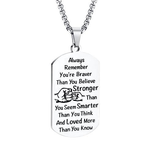 Bishilin Edelstahl Halskette Herren, Kette 60CM Silber Charm Anhänger Rechteck Marke mit Spruch Halskette Männer Personalisiert von Bishilin
