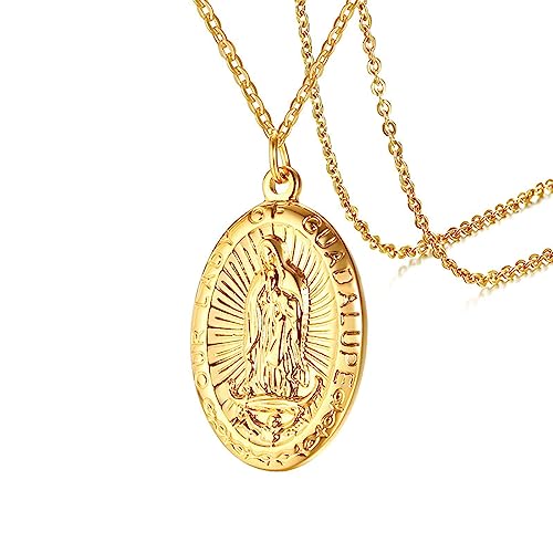 Bishilin Edelstahl Kette Gold, Halsektte Herren 50CM mit Madonna Oval Anhänger Kette Personalisiert von Bishilin