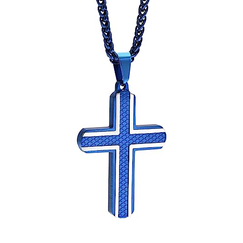 Bishilin Edelstahl Kette Herren 60CM, Halskette mit Anhänger Kreuz Kette Personalisiert Blau von Bishilin