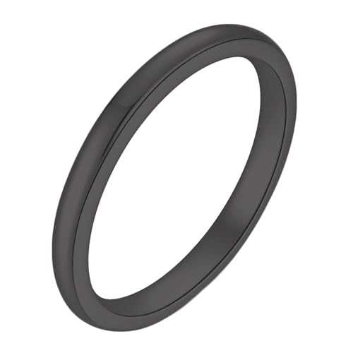 Bishilin Edelstahl Ring Damen, Partnerringe 2MM Schmal Bandring Frauen Ring Personalisiert Freundschaftsring Schwarz Gr.54 (17.2) von Bishilin