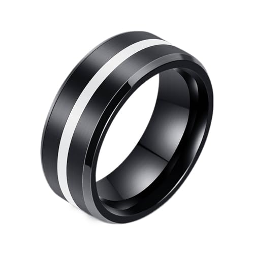 Bishilin Edelstahl Ring Herren, Partnerringe 8MM Gebürstet mit Weiß Emaille Bandring Männer Ring Personalisiert Freundschaftsring Schwarz Gr.57 (18.1) von Bishilin