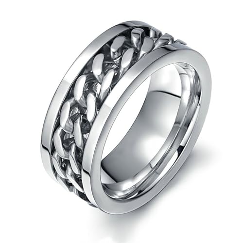 Bishilin Edelstahl Ring Herren, Punk Ringe Silber 8MM Spinner mit Kette Hip Hop Männer Ring Personalisiert Größe 60 (19.1) von Bishilin