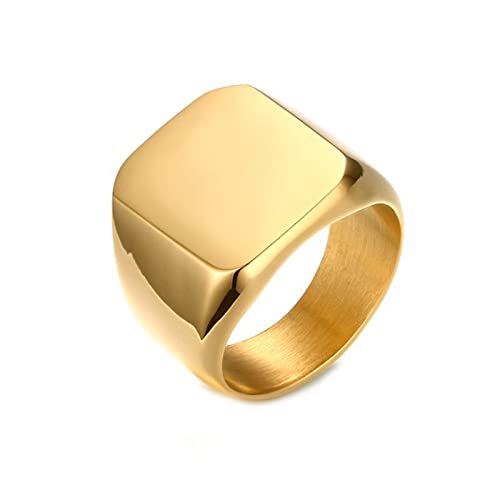 Bishilin Edelstahl Ring Männer, Gold Ring Personalisiert Siegelring Hochglanzpoliert Freundschaftsring Paterring für Herren Größe 55 (17.5) von Bishilin