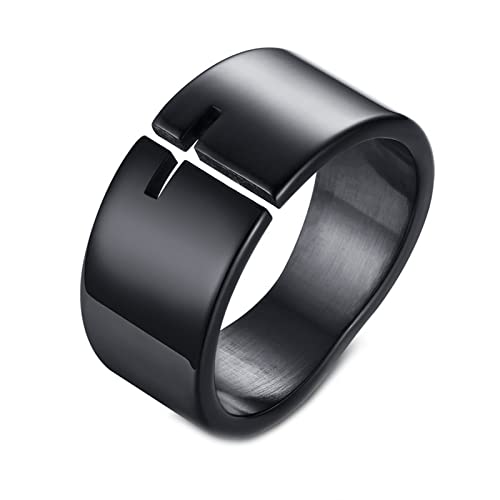 Bishilin Edelstahl Ring Männer, Schwarz Ring Personalisiert Kreuz 10MM Bandring Freundschaftsring Paterring für Herren Größe 65 (20.7) von Bishilin